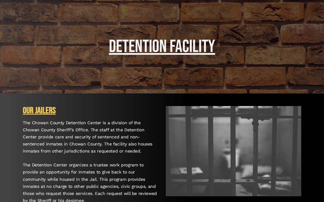 Chowan County Detention Center official custody information page