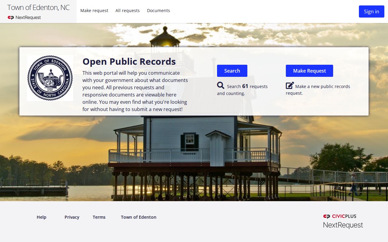 Town of Edenton public-records request portal for police records
